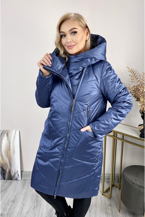 Женское пальто из текстиля с капюшоном 8024033